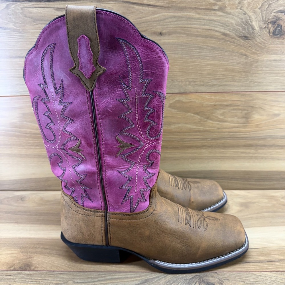SMOKY MOUNTAIN Western Boots Womens 7.5 Brown Pink Square Toe Coastal Festival